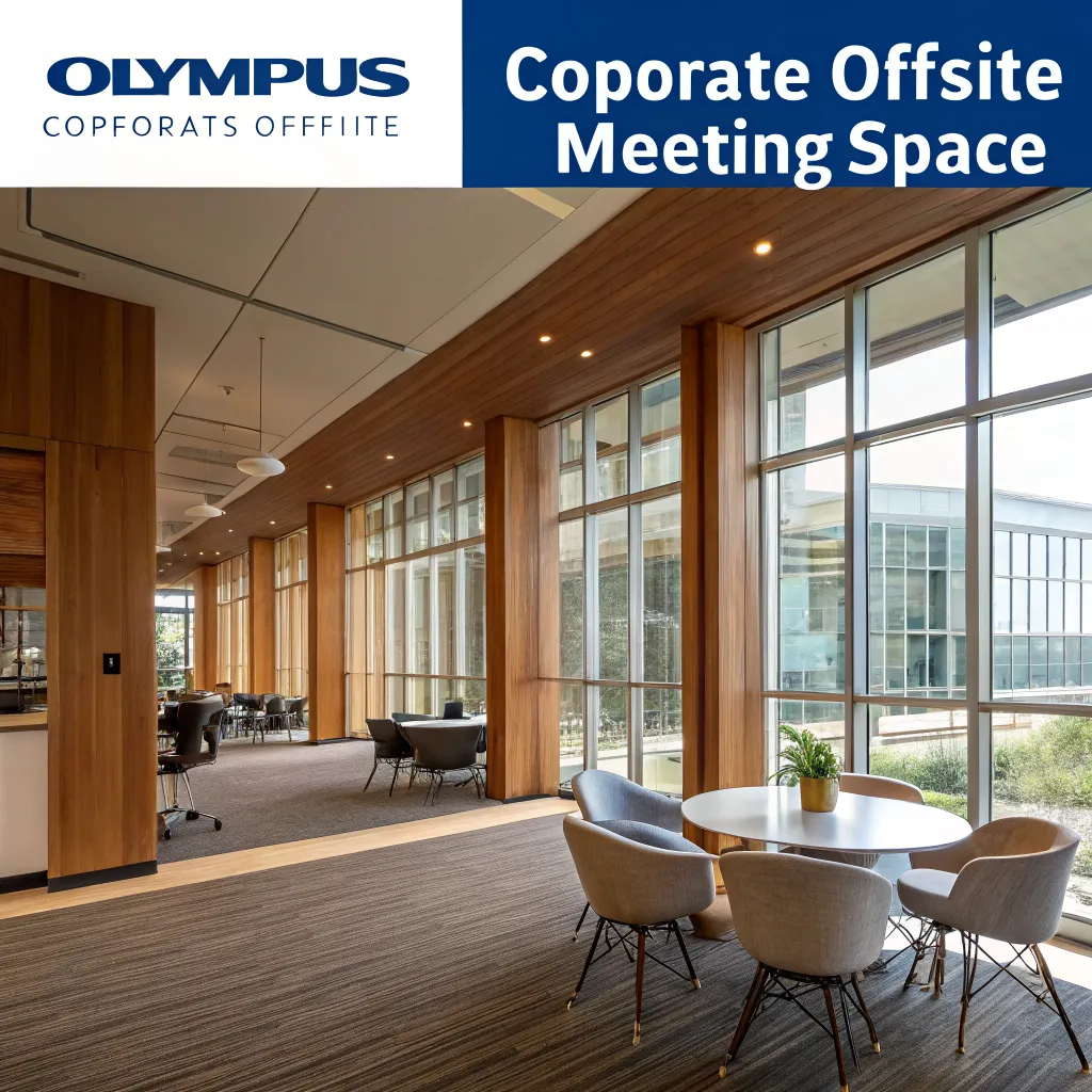 Olympus corporate offsite meeting space with natural light and wood interior